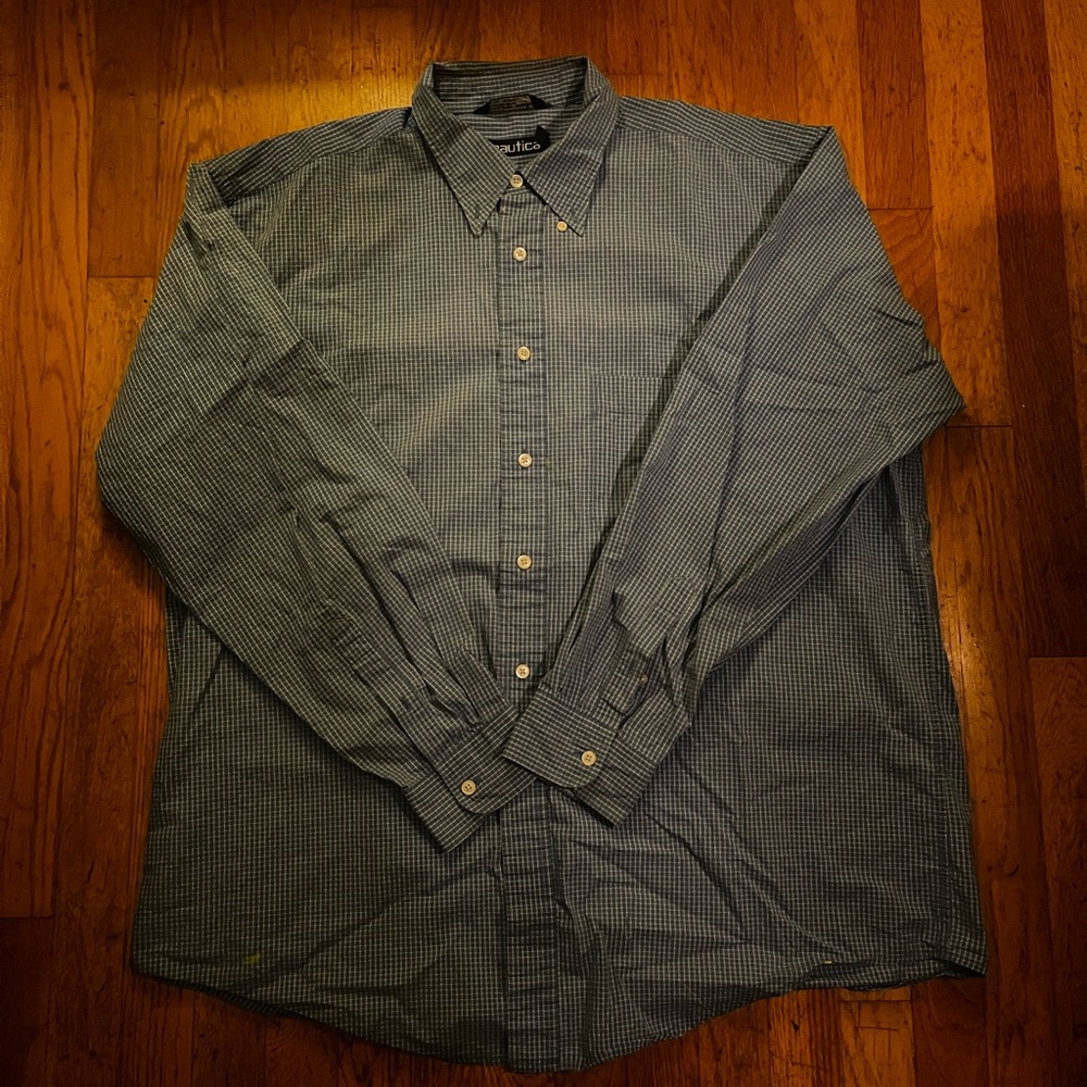 Nautica Men's Blue Checkered Button Down Shirt